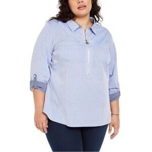 Tommy Hilfiger Light Blue Shirt with Colorful rainbow Dots 3/4 zip collared 1X